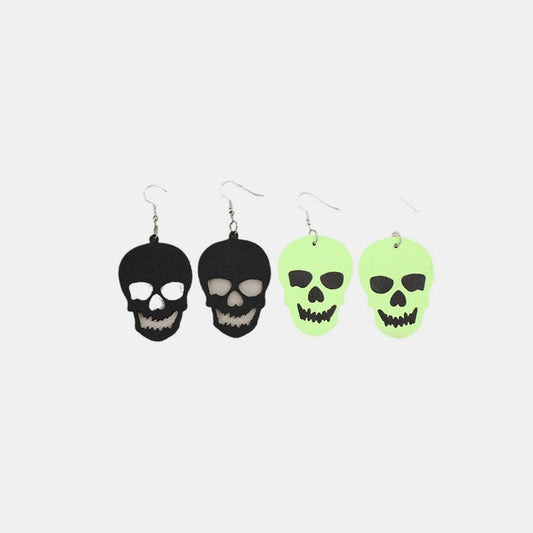 2 Piece PU Leather Skull Dangle Earrings - Coastal Free Spirit