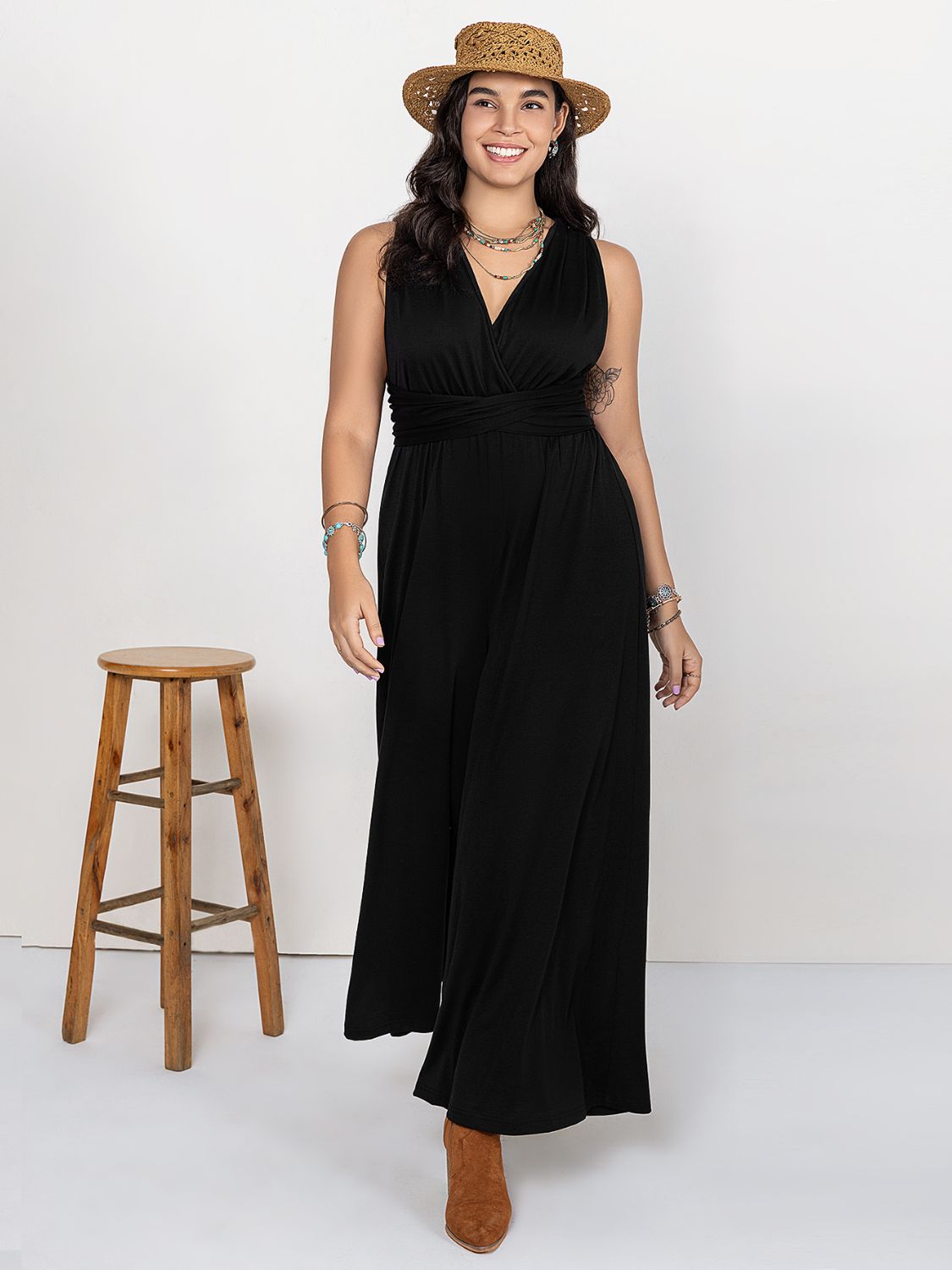 Plus Size V-Neck Wide Leg Jumpsuit