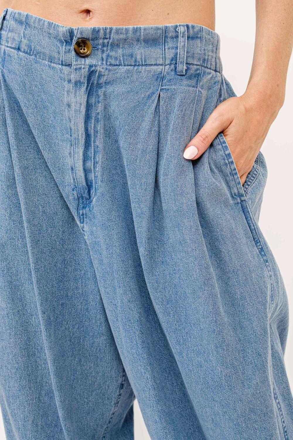 And The Why Elastic Back Pleated Baggy Jeans - Coastal Free Spirit