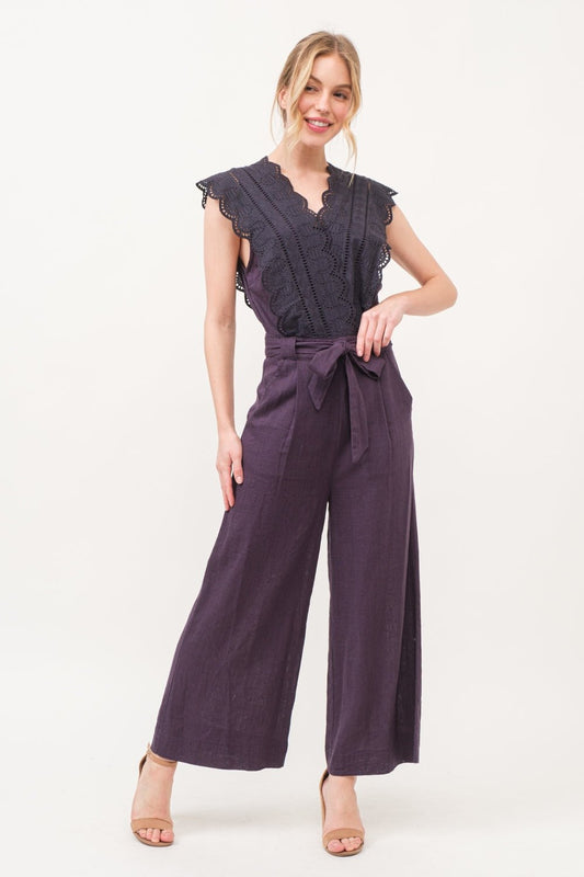 And The Why Laced Surplice Tie Waist Jumpsuit - Coastal Free Spirit