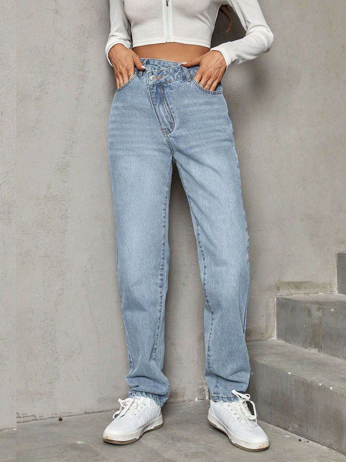 Asymmetric Waist Jeans with Pockets - Coastal Free Spirit